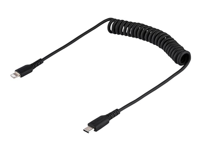 StarTech.com 50cm/20in USB C to Lightning Cable, MFi Certified, Coiled iPhone Charger Cable, Black, Durable and Flexible TPE Jacket Aramid Fiber, Heavy Duty Coil Charging Cable - Rugged USB Lightning Cable - Lightning cable - 24 pin USB-C male to Lightning male - 50 cm - black - coiled