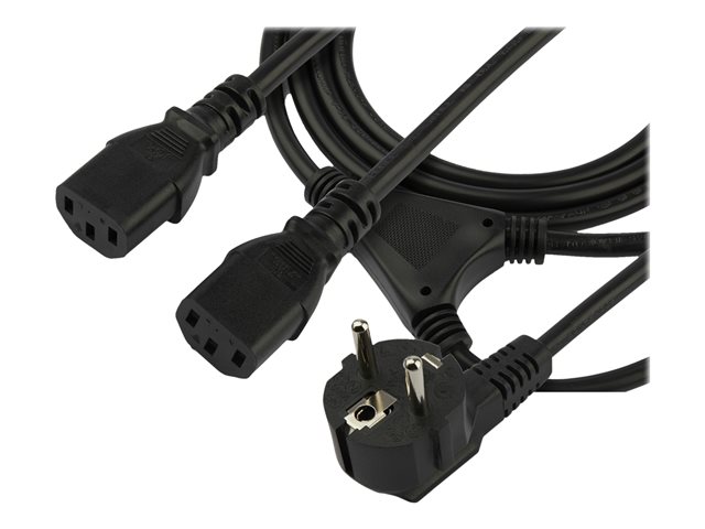 StarTech.com 2m (6ft) Computer Power Cord, 18AWG, EU Schuko to 2x C13 Power Cord, 10A 250V, Black Replacement AC Cord, TV/Monitor Power Cable, Schuko CEE 7/7 to IEC 60320 2x C13 Power Cord - PC Power Supply Cable - Power cable - power CEE 7/7 (M) to power IEC 60320 C13 - AC 250 V - 10 A - 2 m - black