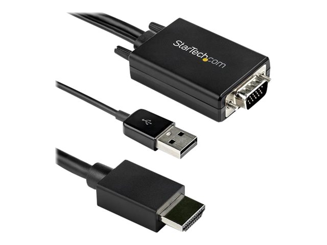 StarTech.com 2m VGA to HDMI Converter Cable with USB Audio Support & Power, Analog to Digital Video Adapter Cable to connect a VGA PC to HDMI Display, 1080p Male to Male Monitor Cable - Supports Wide Displays (VGA2HDMM2M) - Adapter cable - USB, HD-15 (VGA) male to HDMI male - 2 m - black - active, 1080p support, USB power + audio