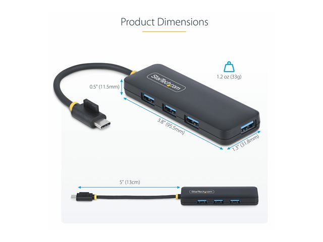 4-Port USB Hub, USB-C to 4x USB-A, 5Gbps