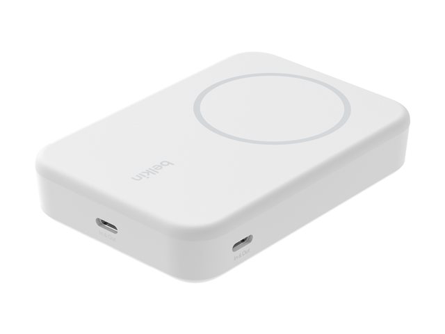 Belkin BoostCharge Pro - Wireless power bank - magnetic with Qi2 - 10000 mAh - 15 Watt - Fast Charge, PD - 2 output connectors (magnetic, 24 pin USB-C) - on cable: USB-C - white - for Apple iPhone 12, 13, 15, Google Pixel 6, 7, Samsung Galaxy S22+, S23, S23+