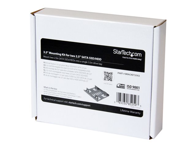 StarTech.com 2.5\" to 3.5\" SATA Hard Drive Mounting Bracket Kit - Dual SATA SSDs/HDDs Mounting Bracket for Mounting Bay (BRACKET25X2) - Storage bay adapter - 3.5\" to 2.5\" - steel - for P/N: 25S22M2NGFFR, S322M225R, SAT2M2NGFF25, SAT32M225, SAT32MSAT257, ST521PMINT
