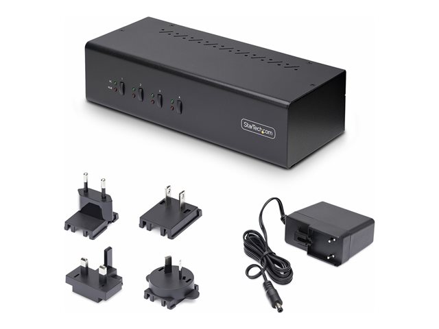 StarTech.com 4-Port Dual-Monitor DisplayPort KVM Switch, 4K 60Hz, 2x USB 5Gbps Hub Ports, 2x USB 2.0 HID Ports, Hotkey and Push-Button Switching, TAA Compliant - 3.5mm Audio, HDCP (P4DD46A2-KVM-SWITCH) - KVM / audio switch - 4 x KVM / audio / USB - 1