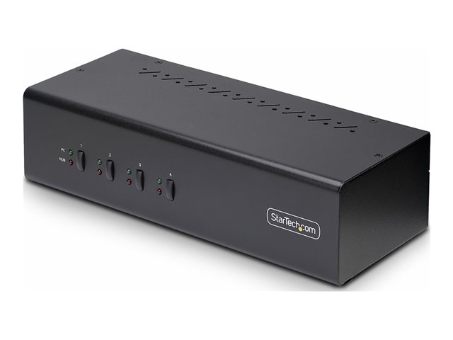 StarTech.com 4-Port Dual-Monitor DisplayPort KVM Switch, 4K 60Hz, 2x USB 5Gbps Hub Ports, 2x USB 2.0 HID Ports, Hotkey and Push-Button Switching, TAA Compliant - 3.5mm Audio, HDCP (P4DD46A2-KVM-SWITCH) - KVM / audio switch - 4 x KVM / audio / USB - 1