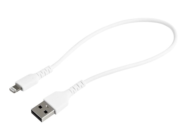 StarTech.com 12 in(30cm) Durable White USB-A to Lightning Cable, Heavy Duty Rugged Aramid Fiber USB Type A to Lightning Charger/Sync Power Cord, Apple MFi Certified iPad/iPhone 12 Pro Max - iPhone 7/8/11/11 Pro - Lightning cable - USB male to Lightning male - 30 cm - white