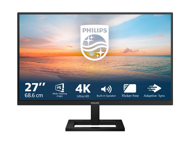 Philips 27E1N1800AE - 1000 Series - LED monitor - 27\" - 3840 x 2160 4K @ 60 Hz - IPS - 350 cd/m² - 1000:1 - HDR10 - 4 ms - 2xHDMI, DisplayPort - speakers - black
