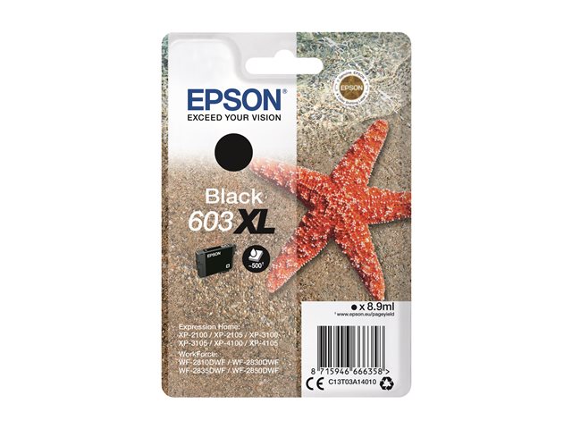 Epson 603XL - 8.9 ml - XL - black - original - blister with RF/acoustic alarm - ink cartridge - for Expression Home XP-2100, 2105, 3100, 3105, 4100, 4105, WorkForce WF-2810, 2830, 2835, 2850