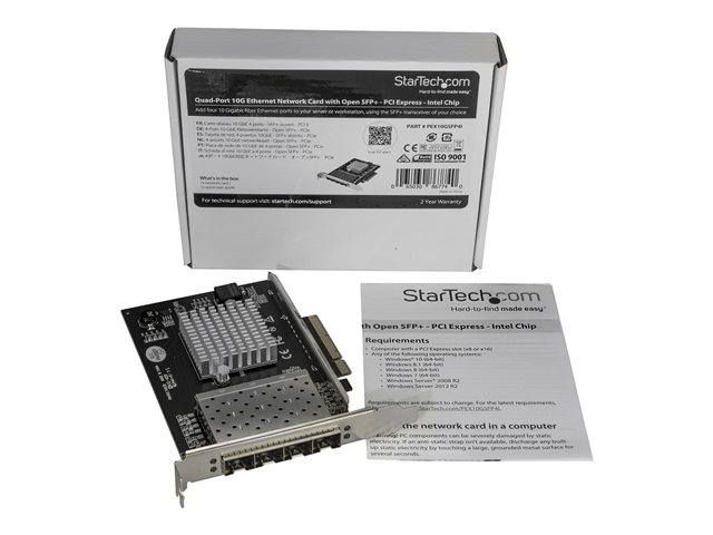 StarTech.com Quad Port 10G SFP+ Network Card, Intel XL710 Open SFP+ Converged Adapter, PCIe 10 Gigabit Ethernet Server NIC, 10GbE Fiber Optic LAN Card Dell PowerEdge HPE ProLiant, NIC Card - 10Gb SFP+ NIC Card (PEX10GSFP4I) - Network adapter - PCIe x8 - 10 Gigabit SFP+ x 4 - black