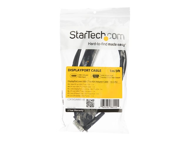 StarTech.com 3ft (1m) USB C to VGA Cable, 1920x1200/1080p USB Type C to VGA Video Active Adapter Cable, Thunderbolt 3 Compatible, Laptop to VGA Monitor/Projector, DP Alt Mode HBR2 Cable - 1m USB-C Video Cable (CDP2VGAMM1MB) - External video adapter - USB-C - VGA - for P/N: TB4CDOCK