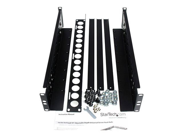 StarTech.com 2U Universal Rack Mount Rails - for 19in Server Rack Enclosure or Cabinet - Adjustable A/V Rack Rails (UNIRAILS2U) - Rack rail - black - 2U - 19\" - for P/N: RK2433BKM, RK2537BKM, RK3236BKF, RK4236BKB, RK4242BK24, RK4242BK30, RKQMCAB12V2