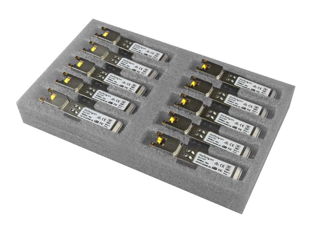 StarTech.com Cisco GLC-T Compatible SFP Module, 1000BASE-T, SFP to RJ45 Cat6/Cat5e, 1GE Gigabit Ethernet SFP, RJ-45 (Copper) 100m, Cisco Firepower, ASR920, IE2000, Mini GBIC Transceiver - Lifetime Warranty (GLCT10PKST) - SFP (mini-GBIC) transceiver module (equivalent to: Cisco GLC-T) - 1GbE - 1000Base-T - RJ-45 - up to 100 m (pack of 10)