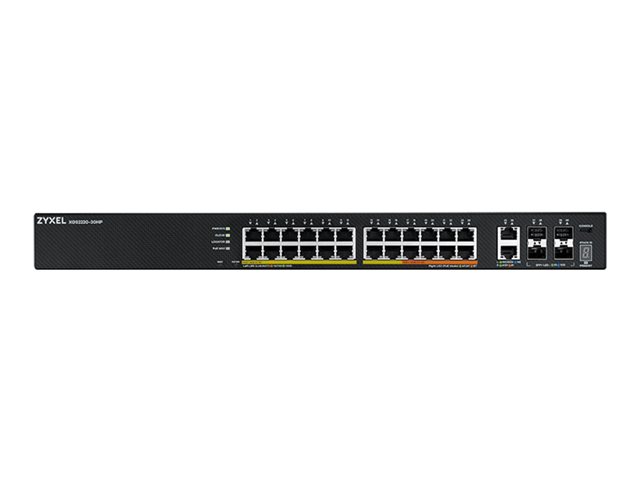 Zyxel XGS2220 Series XGS2220-30HP - Switch - 24-port GbE L3 access, NebulaFLEX Cloud, with 6 10G uplink - Managed - 16 x 10/100/1000 (PoE+) + 8 x 10/100/1000 (PoE++) + 2 x 1/2.5/5/10 (PoE++) + 4 x 10 Gigabit SFP+ - desktop, rack-mountable - PoE++ (400 W)