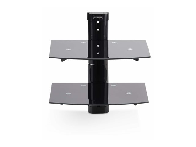 StarTech.com Dual Floating Wall-Mounted AV Shelves, Adjustable Height Shelf For Under TV, Organize A/V Equipment On Black Tempered Glass Shelves - Shelf - for audio/video components - aluminium, steel, plastic - black - wall-mountable