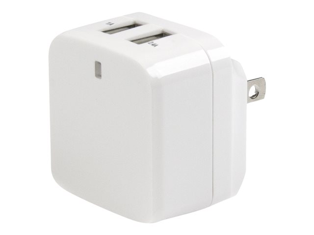 StarTech.com Dual Port USB Wall Charger 17W/3.4A - Travel Charger 110V/220V - Power adapter - 17 Watt - 3.4 A - 2 output connectors (USB) - white - for P/N: USBLT1MWS, USBLT2MBR, USBLT2MW, USBLT30CMW, USBLTM1MBK, USBLTM1MWH, VID2VGATV3