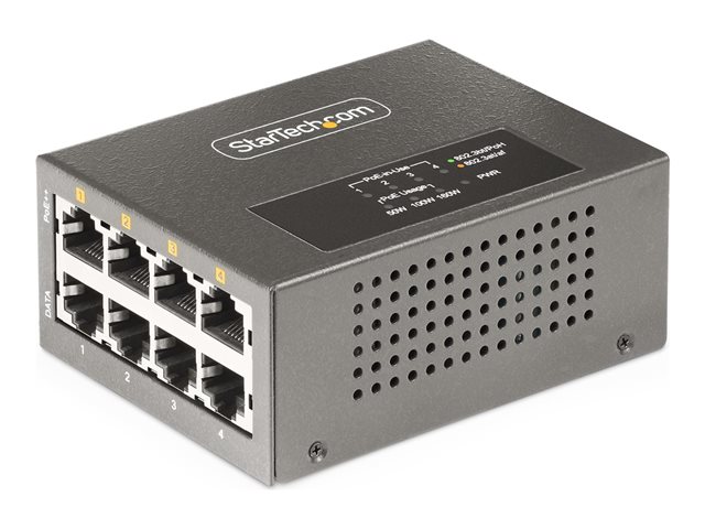 StarTech.com 4-Port Multi-Gigabit PoE++ Injector, 5/2.5G Ethernet (NBASE-T), PoE/PoE+/PoE++ (802.3af/802.3at/802.3bt), 160Watts Power Budget, Wall/DIN Rail Mountable - Unmanaged, For IP Cameras/Wireless APs/POSs (AS445C-POE-INJECTOR) - PoE injector (