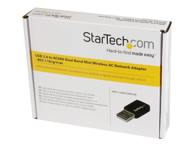 StarTech.com USB 2.0 AC600 Mini Dual Band Wireless-AC Network Adapter - 1T1R 802.11ac WiFi Adapter - 2.4GHz / 5GHz USB Wireless (USB433WACDB) - Network adapter - USB 2.0 - Wi-Fi 5 - black