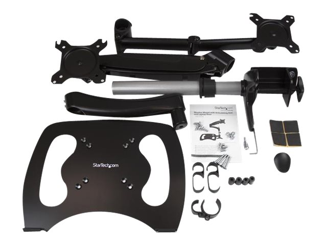 StarTech.com Laptop Monitor Stand - Computer Monitor Stand - Full Motion Articulating - VESA Mount Monitor Desk Mount - Mounting kit (pole clamp, rubber pad, laptop shelf, spring arm, swivel arm, 4 spacers, cable management clip, screws, key) - adjustable arm - for LCD display / notebook - aluminium - black - screen size: 15\"-27\" - desk-mountable