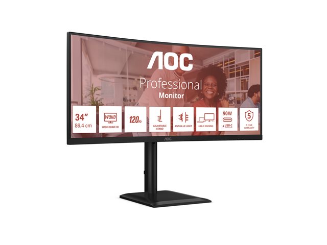 CU34E4CV 34\" DOCK VA Curved UWQHD, 1 ms, 3440x1440@120Hz, Wid 21/9, USB-C - DP-HDMI, LAN RJ45, 4xUSB 3.2, Brightness 350 cd/m², D Co