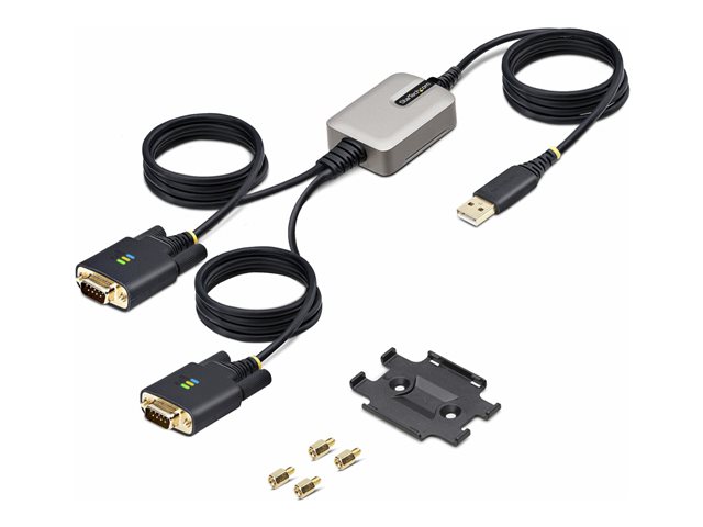 StarTech.com 13ft (4m) 2-Port USB to Serial Adapter Cable, Interchangeable DB9 Screws/Nuts, COM Retention, USB-A to DB9 RS232, FTDI, Level-4 ESD Protection, Windows/macOS/ChromeOS/Linux - Rugged TPE Construction (2P6FFC-USB-SERIAL) - USB / serial cab