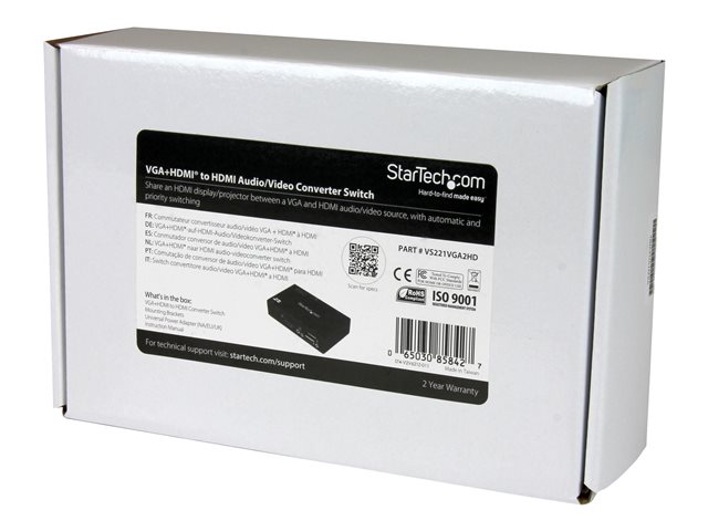StarTech.com 2x1 VGA + HDMI to HDMI Switch / Selector Box - 1080p Multi Video Input Automatic Switcher - 2 Computers In 1 Monitor Out (VS221VGA2HD) - Video/audio switch - desktop - for P/N: SVA5N3NEUA