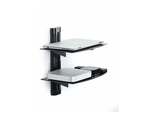 StarTech.com Dual Floating Wall-Mounted AV Shelves, Adjustable Height Shelf For Under TV, Organize A/V Equipment On Black Tempered Glass Shelves - Shelf - for audio/video components - aluminium, steel, plastic - black - wall-mountable