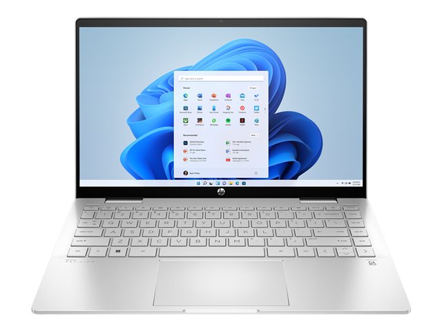 HP Pavilion x360 Laptop 14-ek0009nb - Flip design - Intel Core i5 1235U / 1.3 GHz - Win 11 Home - Iris Xe Graphics - 8 GB RAM - 512 GB SSD NVMe, TLC - 14\" IPS touchscreen 1920 x 1080 (Full HD) - 802.11a/b/g/n/ac/ax (Wi-Fi 6E) - natural silver (cover and base), natural silver aluminium keyboard frame - kbd: Belgium - with HP 2 years Onsite Hardware Support for Compaq and Pavilion Notebook with response within 3 days