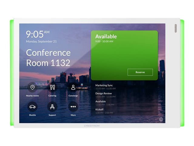 Crestron 7 in. Room Scheduling Touch Screen for Microsoft Teams® Software, White Smooth, includes one TSW-770-LB-W-S light bar
