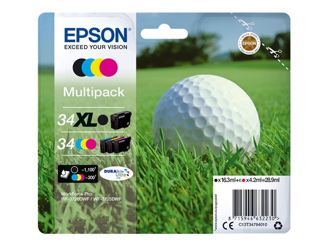 Epson 34 Multipack - 4-pack - black, yellow, cyan, magenta - original - ink cartridge - for WorkForce Pro WF-3720, WF-3720DWF, WF-3725DWF