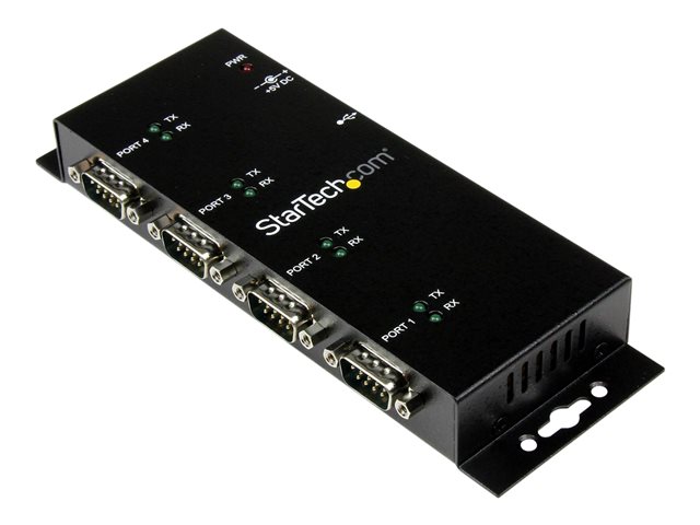 StarTech.com 4 Port USB to Serial RS232 Adapter - Wall Mount - Din Rail - COM Port Retention - FTDI USB to DB9 RS232 Hub (ICUSB2324I) - Serial adapter - USB 2.0 - RS-232 x 4 - black