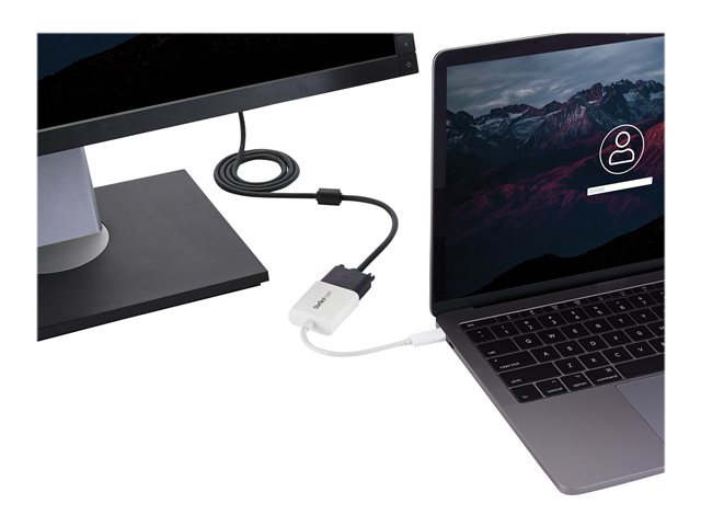 StarTech.com USB-C to VGA Adapter - White - 1080p - Video Converter For Your MacBook Pro / Projector / VGA Display (CDP2VGAW) - USB / VGA adapter - 24 pin USB-C (M) to HD-15 (VGA) (F) - USB 3.1 Gen 1 / Thunderbolt 3 - 17.5 m - 1920 x 1200 (WUXGA) support, USB power - white - for P/N: TB3DK2DPPD, TB3DK2DPPDUE, TB3DK2DPW, TB3DK2DPWUE, TB3DKDPMAW, TB3DKDPMAWUE