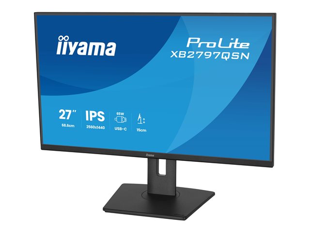 iiyama ProLite XB2797QSN-B1 - LED monitor - 27\" - 2560 x 1440 QHD @ 75 Hz - IPS - 350 cd/m² - 1000:1 - 1 ms - HDMI, DisplayPort, USB-C - speakers - black, matte