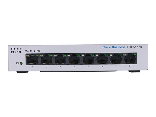 Cisco Business 110 Series 110-8PP-D - Switch - unmanaged - 4 x 10/100/1000 (PoE) + 4 x 10/100/1000 - rack-mountable, desktop, wall-mountable - PoE (32 W) - DC power