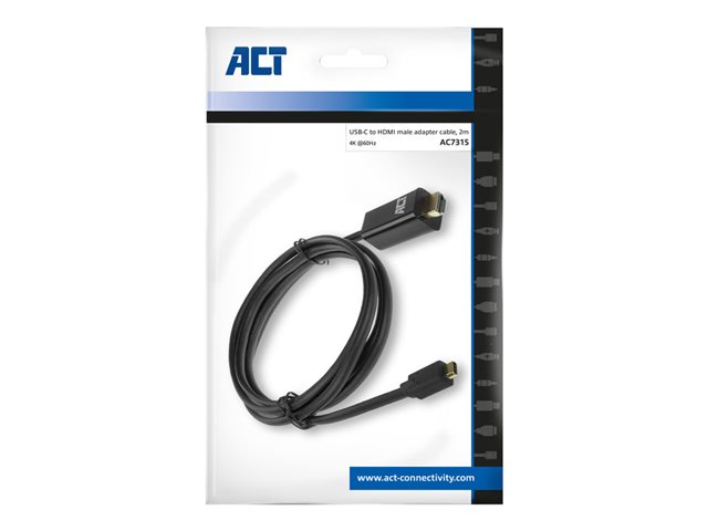 ACT - Adapterkabel - 24 pin USB-C male naar HDMI male - 2 m - beschermd - zwart - ondersteunt 4K60Hz (4096 x 2160)