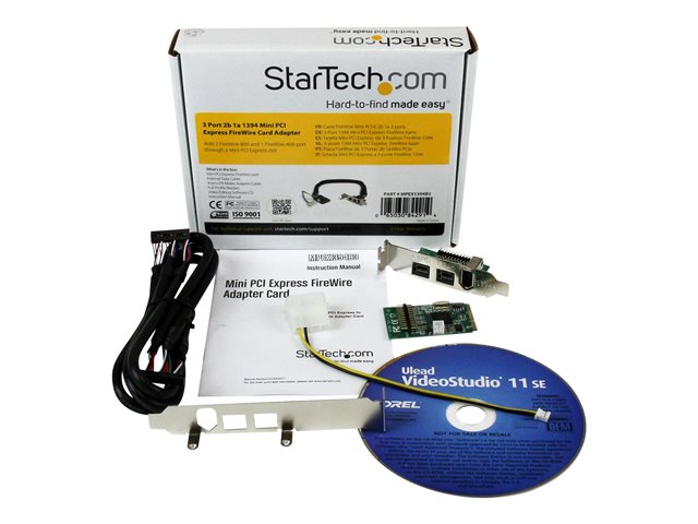StarTech.com 3 Port 2b 1a 1394 Mini PCI Express FireWire Card Adapter - FireWire adapter - PCIe Mini Card - FireWire 800 - 2 ports + 1 x FireWire - MPEX1394B3 - FireWire adapter - PCIe Mini Card - FireWire 800 - 2 ports + 1 x FireWire