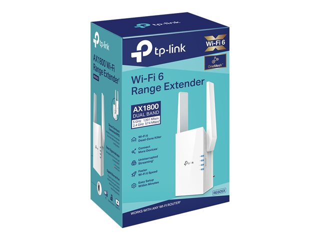 TP-Link RE605X - Wi-Fi range extender - GigE - Wi-Fi 6 - 2.4 GHz, 5 GHz - in wall
