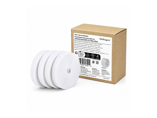 4-pack 4.6m Hook and Loop Roll white