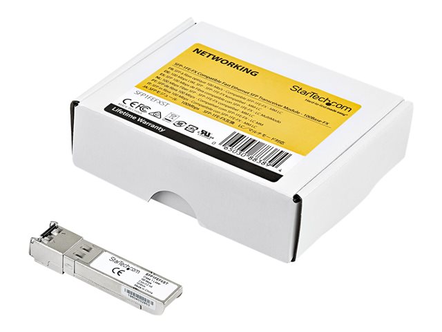 StarTech.com Juniper SFP-1FE-FX Compatible SFP Module, 100BASE-FX, 100MbE Multimode Fiber MMF Optic Transceiver, 100Mb Ethernet SFP, LC Connector, 2km, 1310nm, DDM, 100Mb Mini GBIC Module - Lifetime Warranty (SFP1FEFXST) - SFP+ transceiver module (equivalent to: Juniper SFP-1FE-FX) - 100Mb LAN - 100Base-FX - LC multi-mode - up to 2 km - 1310 nm