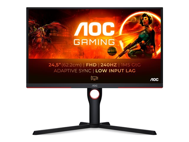 AOC Gaming 25G3ZM/BK - G3 Series - LED monitor - gaming - 25\" (24.5\" viewable) - 1920 x 1080 Full HD (1080p) @ 240 Hz - VA - 300 cd/m² - 3000:1 - 0.5 ms - 2xHDMI, DisplayPort - black, red
