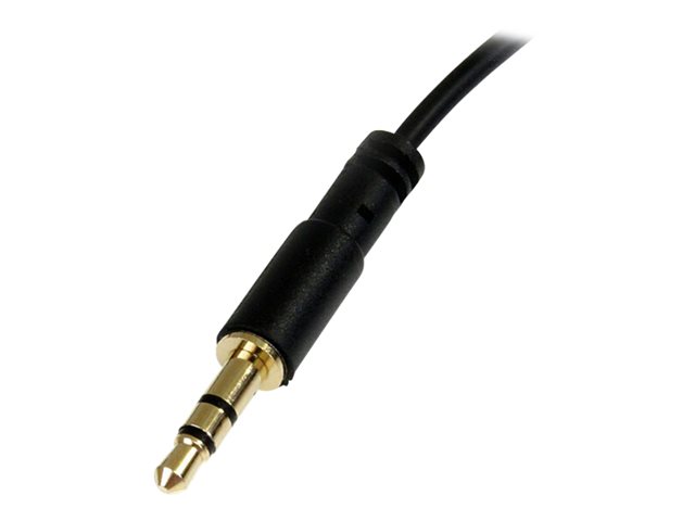 StarTech.com 1 ft. (0.3 m) Right Angle 3.5 mm Audio Cable - 3.5mm Slim Audio Cable - Right Angle - Male/Male - Aux Cable (MU1MMSRA) - Audio cable - mini-phone stereo 3.5 mm male to mini-phone stereo 3.5 mm male - 30 cm - black - right-angled connector - for P/N: SV231DVGAU2A, SV431DVGAU2A