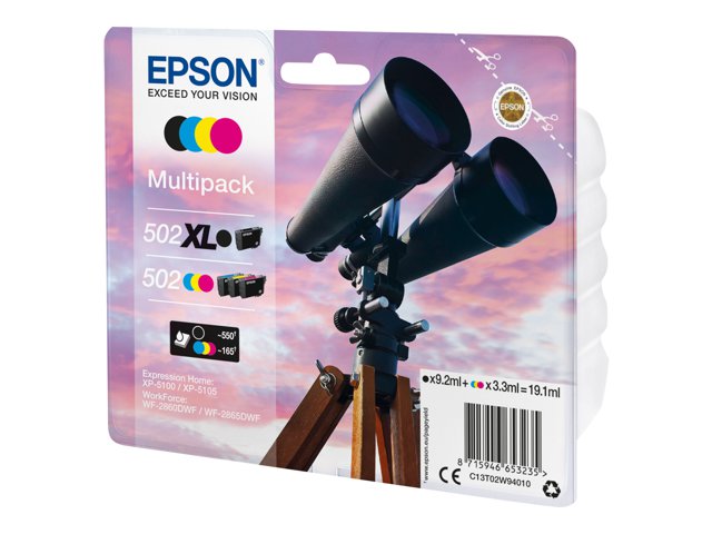 Epson 502/502XL Multipack - 4-pack - 19.1 ml - black, yellow, cyan, magenta - original - blister - ink cartridge - for Expression Home XP-5100, XP-5150, WorkForce WF-2860, WF-2865DWF, WF-2880DWF, WF-2885DWF