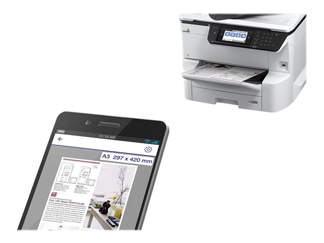 Epson WorkForce Pro WF-C8690DTWF - Multifunction printer - colour - ink-jet - A3 (media) - up to 22 ppm (copying) - up to 24 ppm (printing) - 835 sheets - 33.6 Kbps - Gigabit LAN, USB host, NFC, USB 3.0, USB 2.0 host, Wi-Fi(ac)