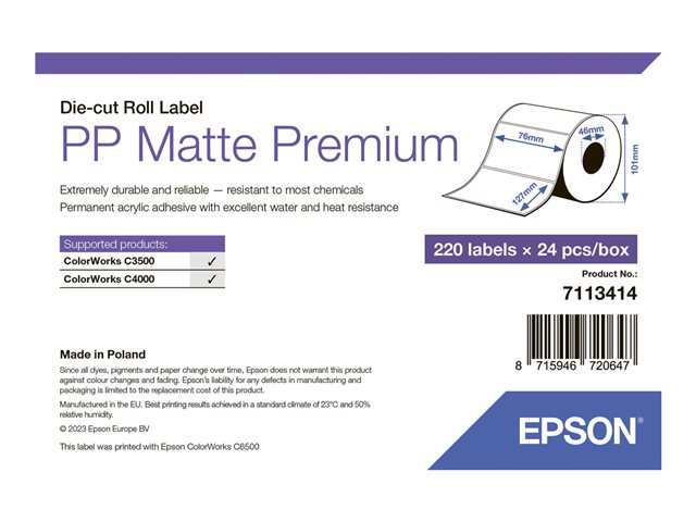 PP Matte Label Prem Die-cut Roll 76x127m