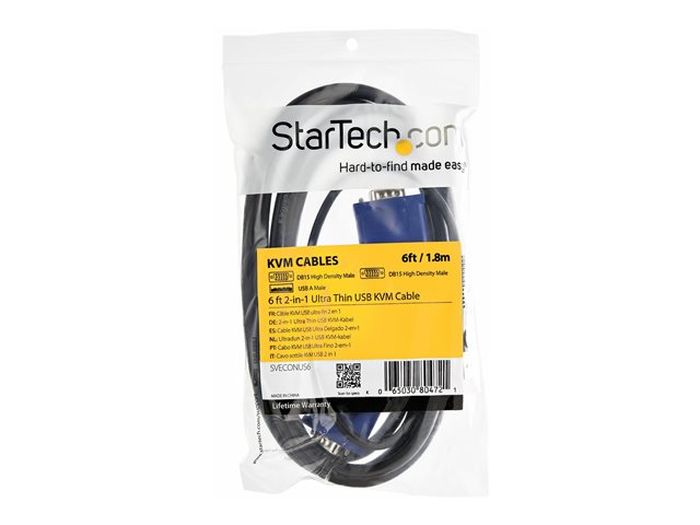 StarTech.com 15 ft 2-in-1 Ultra Thin USB KVM Cable - Video / USB cable - USB, HD-15 (VGA) (M) to HD-15 (VGA) (M) - 4.57 m - black - for P/N: CAB831HDU, RACKCONS1908, SV1631DUSBUK, SV565DUTPU, SV565UTPUL, SV831DUSBUK