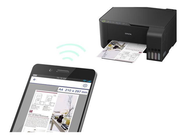 Epson EcoTank ET-2715 - Multifunction printer - colour - ink-jet - refillable - Legal (216 x 356 mm)/A4 (210 x 297 mm) (original) - A4/Legal (media) - up to 10 ppm (printing) - 100 sheets - USB, Wi-Fi - black