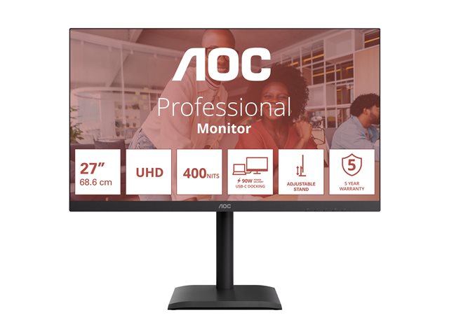27\", UHD, 60Hz, 400nits, HAS, AntiBL (HW), Docking,