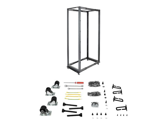 StarTech.com 42U 19\" Open Frame Server Rack, 4 Post Adjustable Depth 23-41\" Mobile, Free Standing Rolling Network/Computer Equipment Data Rack, Dell PowerEdge, HP ProLiant ThinkServer - Adjustable Server Rack (4POSTRACK42) - Rack - black - 42U - for P/N: CABSCREWM5B, CABSCREWSM5, CABSCREWSM5B, CABSCREWSM62, CABSCREWSM6B, CABSCRWS1224