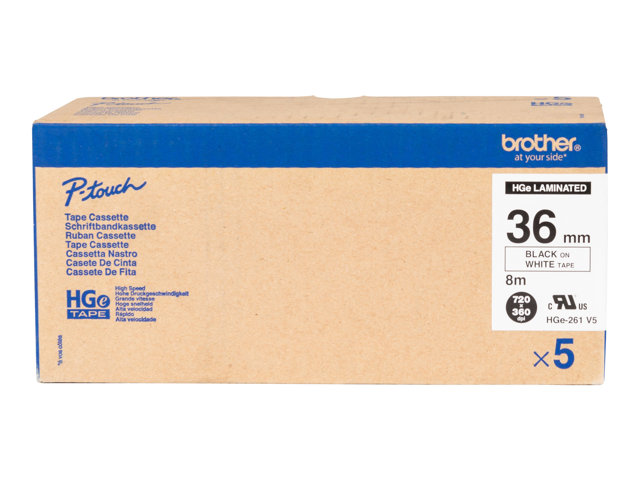 Brother HGE-261V5 - Black on white - Roll (3.6 cm x 8 m) 5 cassette(s) laminated tape - for P-Touch PT-9500pc, PT-9700PC, PT-9800PCN, P-Touch R RL-700S