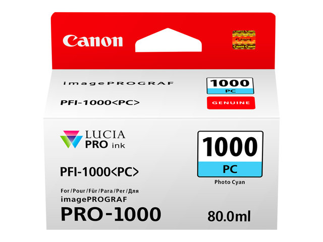 Canon PFI-1000 PC - 80 ml - photo cyan - original - ink tank - for imagePROGRAF PRO-1000