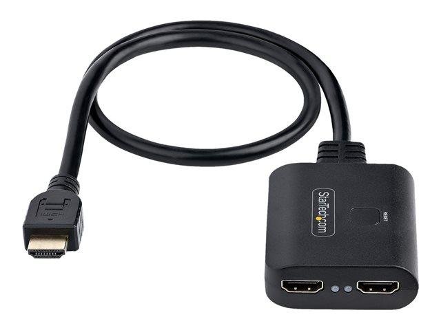 StarTech.com 2-Port HDMI Splitter, 4K 60Hz HDMI 2.0 Video, 4K HDMI Splitter 1 In 2 Out, 1x2 HDMI Display/Output Splitter, HDR/HDCP - 20in (50cm) Built-in HDMI Cable, Powered via USB or Included Power Supply (HDMI-SPLITTER-4K60UP) - Video/audio splitter - desktop