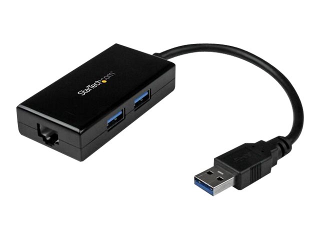 StarTech.com 2 Port USB 3.0 Hub with Ethernet - USB 3.0 x 2 - Gigabit Ethernet Network Adapter for Windows / Mac / Chrome (USB31000S2H) - Network adapter - USB 3.0 - Gigabit Ethernet x 1 - black